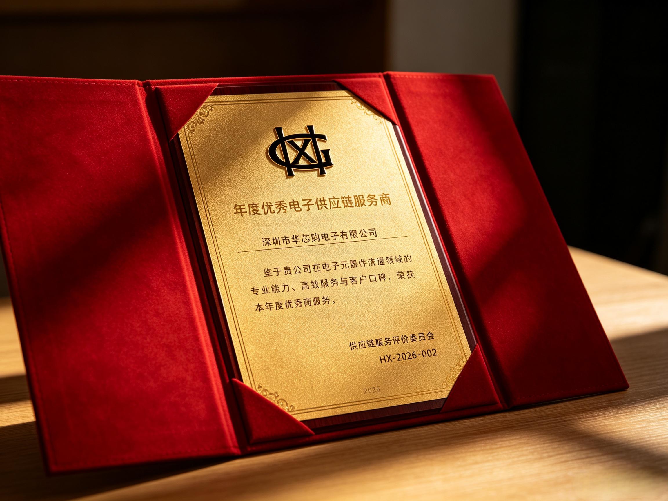华芯购电子年度优秀电子供应链服务商证书图片
